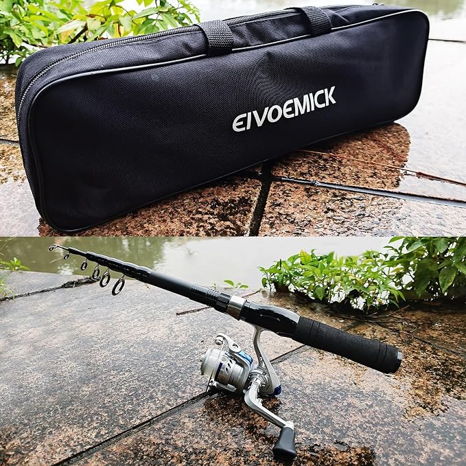 Fishing Rod and Reel Combos, 2PC Telescopic Fishing Pole Spinning Reels Sets, Collapsible Fishing Rod Full Kit with with Fishing Pliers Carrier Bag for Travel Saltwater Freshwater