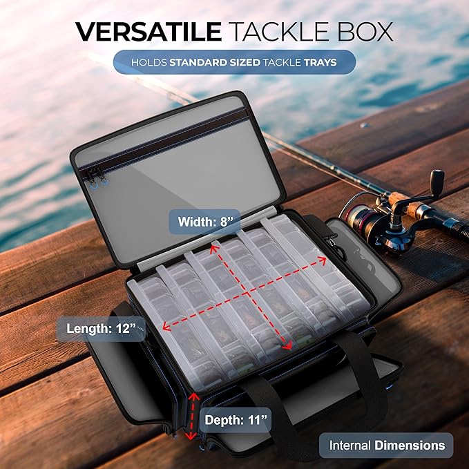 Reaction Tackle Fishing Tackle Bag – Salt Water Resistant Fishing Bag, 1000D PVC Waterproof Material, Tackle Box Organizer with Dividers for 3600 or 3700 Trays