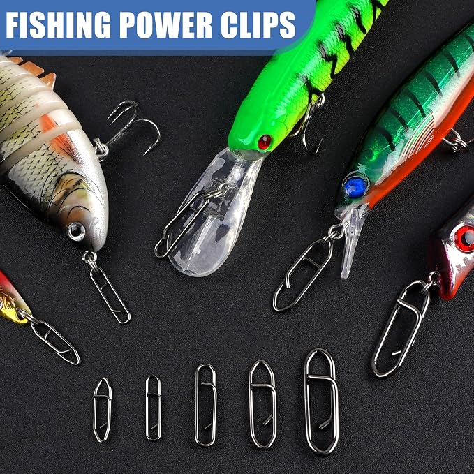 Power Fishing Clips Kit,155pcs High Strength Fishing Snaps Clips Lure Fast Change Snaps Stainless Steel Speed Clips Connector for Freshwater Saltwater Bass Pike