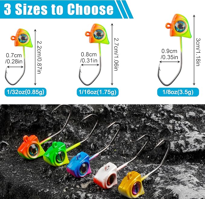 Crappie Jig Heads 25pcs Fishing Jig Head Hooks with 3D Eye Swimbait Jig Heads Soft Lures Fishing Hooks for Walleye Bass Bluegill Crappie 1/32oz 1/16oz 1/8oz