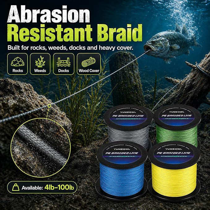 Thinner Braided Fishing Line, Ultra-Strong Abrasion Resistant Zero Stretch Braided Line, 4&8 Strand