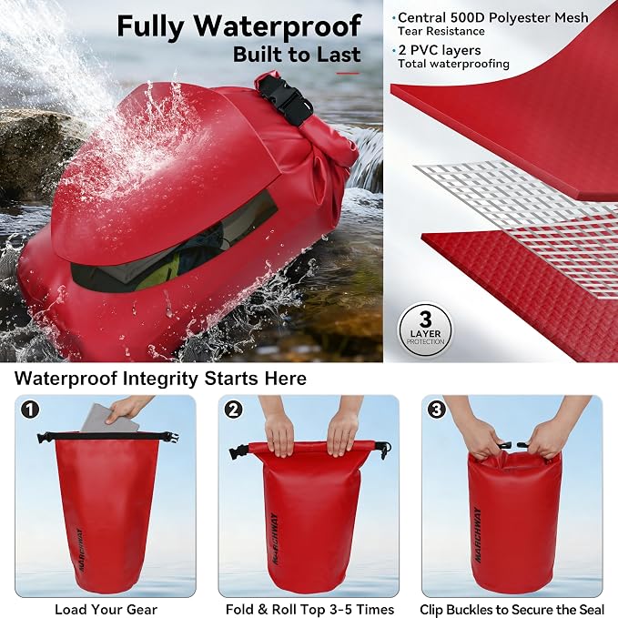 MARCHWAY Floating Waterproof Dry Bag Backpack 5L/10L/20L/30L/40L, Roll Top Sack Keeps Gear Dry for Kayaking, Rafting, Boating, Swimming, Camping, Hiking, Beach, Fishing