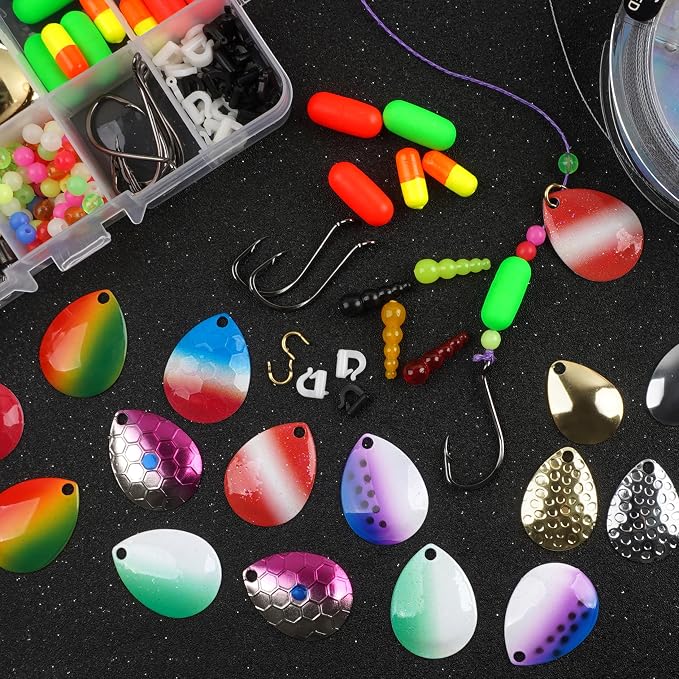 Walleye Rig Making Kit,230pcs DIY Fishing Lure Making Supplies Crawler Harness Walleye Spinner Rigs Colorado Blades Pompano Floats Clevises Beads Hooks Spinner Lure Making Kit