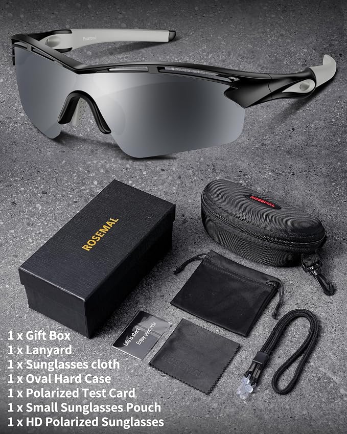 Rosemal Sports Sunglasses Polarized Cycling Sunglasses Running Driving Fishing Hiking for Men Women UV400 TAC TR90