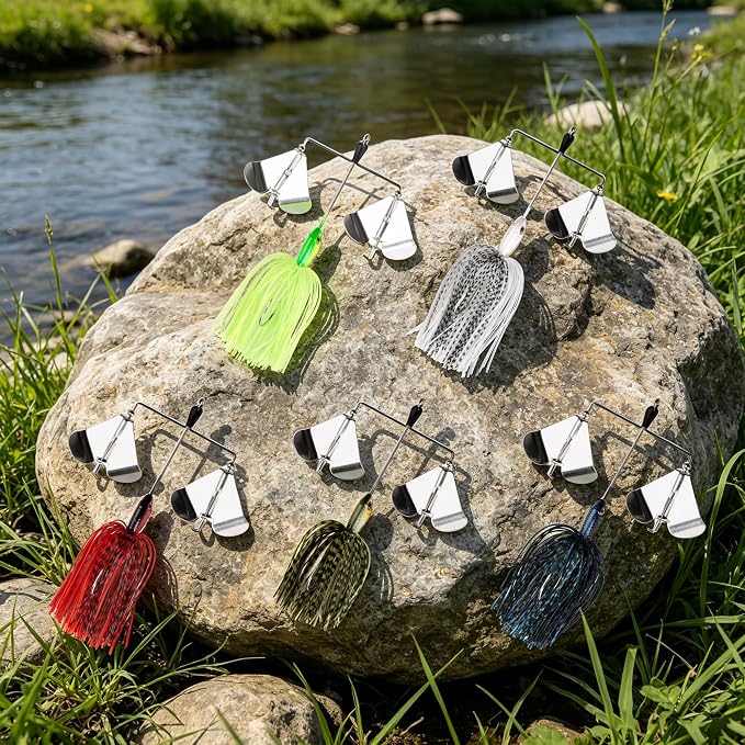 5 Pcs Bass Spinner Baits, Fishing Lures with Skirt, Metal Blade Spinnerbait for Trout, Salmon, Pike, and Predatory Fish
