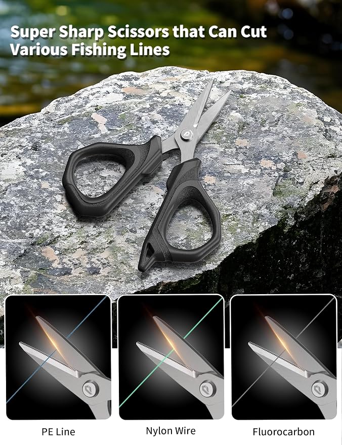 4.6" Fishing Scissors,Fishing Line Cutter for Braided Fishing Line,Fishing Gear with Tool Retractor,Non-Slip Grip Small Scissors for Saltwater