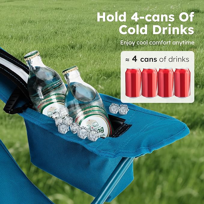 ALPHA CAMP 2-Pack Camping Chair with Cooler Bag, Heavy Duty 250lbs Capacity Folding Chair with Lumbar Support & Side Pocket, Portable Quad Chairs for Beach Fishing Tailgating & Sideline Sport