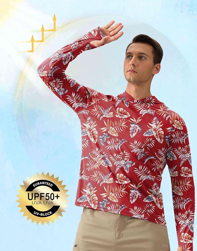 Pudolla Men's Sun Protection Hoodie Shirts UPF 50+ Rash Guard SPF Long Sleeve Fishing Shirt for Men Swim Hiking Boating