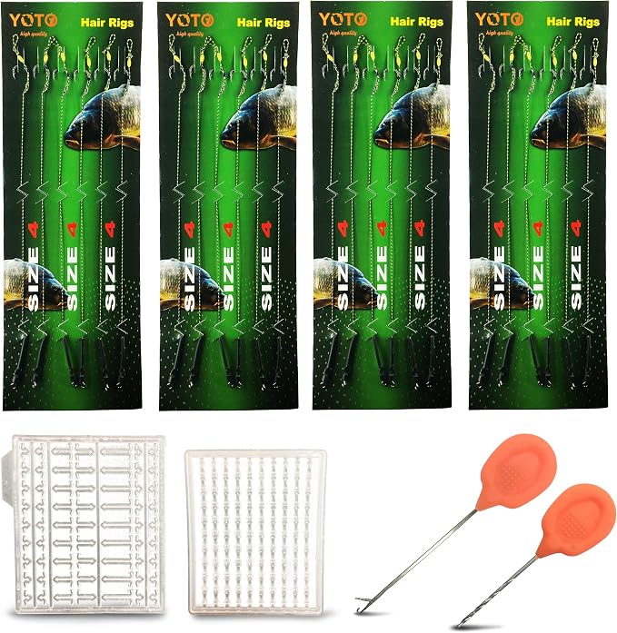 YOTO 24PCS-Carp-Fishing-Hair-Rigs,Carp Fishing Gear with Wide Gape Hook,Zig Rigs Carp Fishing Kit with Carp Accessories