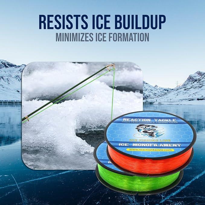 Reaction Tackle Ice Monofilament Fishing Line - High Performance Ice Fishing Line with Low Memory, High Abrasion Resistance, Freezing-Resistant - Strong and Sensitive 1000 Yard Spool Mono Line