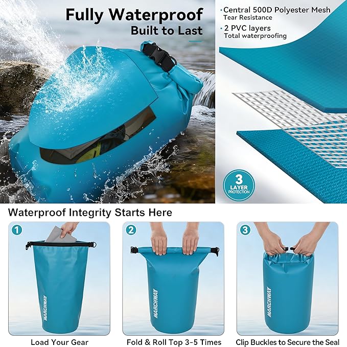 MARCHWAY Floating Waterproof Dry Bag Backpack 5L/10L/20L/30L/40L, Roll Top Sack Keeps Gear Dry for Kayaking, Rafting, Boating, Swimming, Camping, Hiking, Beach, Fishing