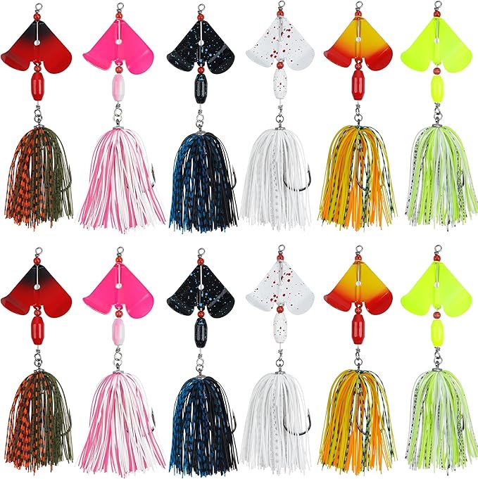 Spinnerbait Fishing Lures Kit - 6/12pcs Bass Fishing Buzzbait Lures Spinner Baits for Bass Trout Pike Salmon Multicolor Swimbait Buzz Bait Metal Spinner baits Swim Jigs Freshwater Saltwater