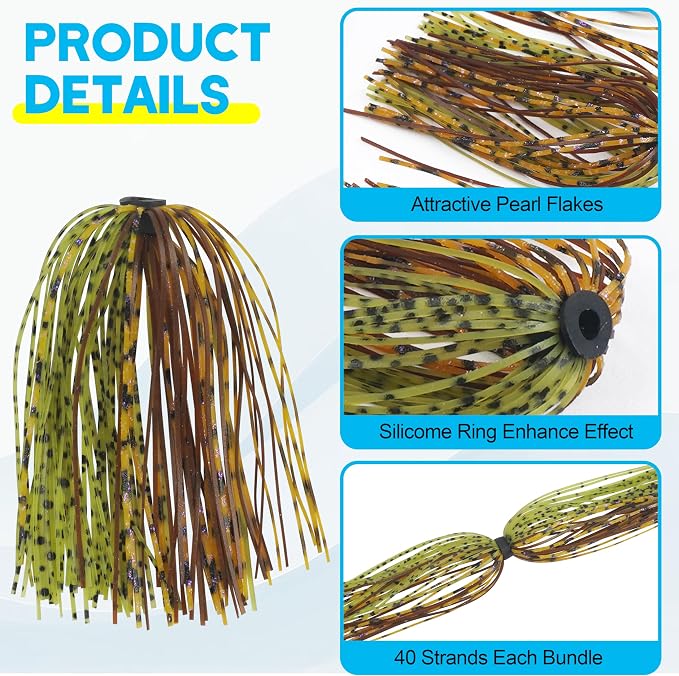 Silicone Jig Skirts Spinnerbait Skirts Replacement 12/24 Bundles DIY Bass Fishing Jigs Lure Skirts for Spinner Bait Buzzbaits Squid Jig Spoon Blade Fly Tying Material