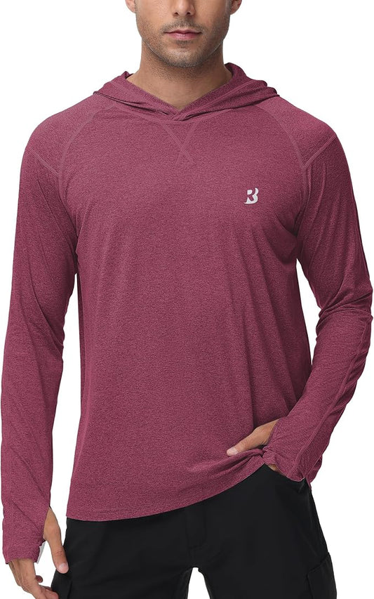 Roadbox Mens UPF 50+ Fishing Shirts, Long Sleeve UV Sun Hoodie, Hiking Running Swim Athletic Workout Shirt
