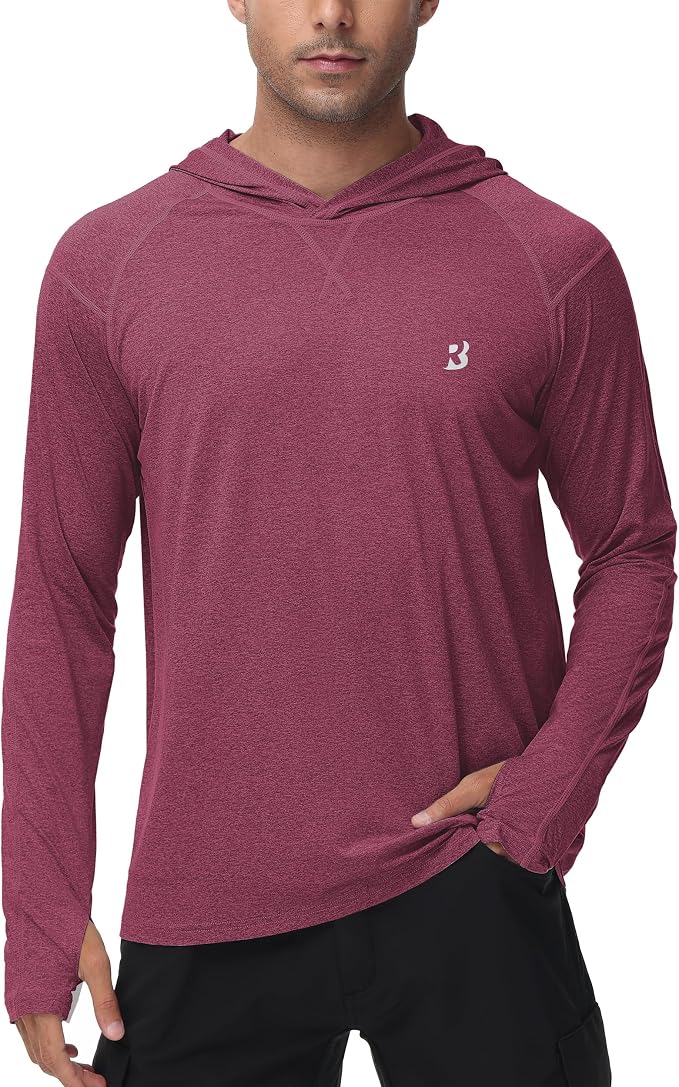 Roadbox Mens UPF 50+ Fishing Shirts, Long Sleeve UV Sun Hoodie, Hiking Running Swim Athletic Workout Shirt