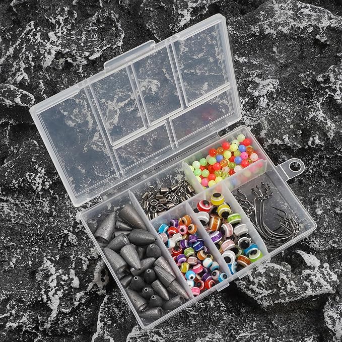 Texas and Carolina Rigs for Bass Fishing Worm Weights Bullet Sinkers Hooks Beads Rolling Barrel Swivels Fishing Accessories Tackle Kit 184pcs
