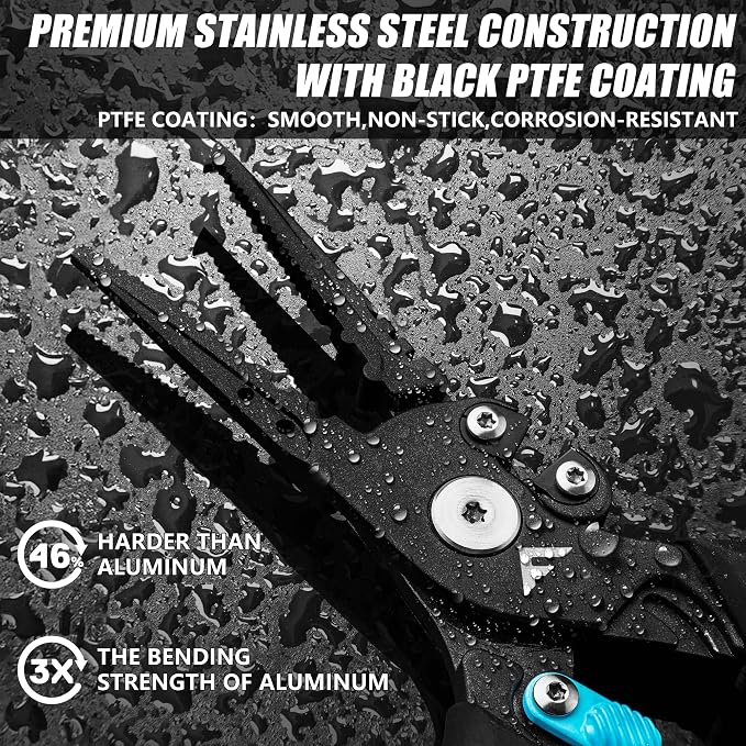 FLISSA Fishing Pliers, Safety Lock Design Fish Pliers Saltwater, Aluminum Hook Remover, Titanium 6Al-4V Jaw and Tungsten Carbide Line Cutters, Sheath & Lanyard, Fishing Gear Gifts for Men