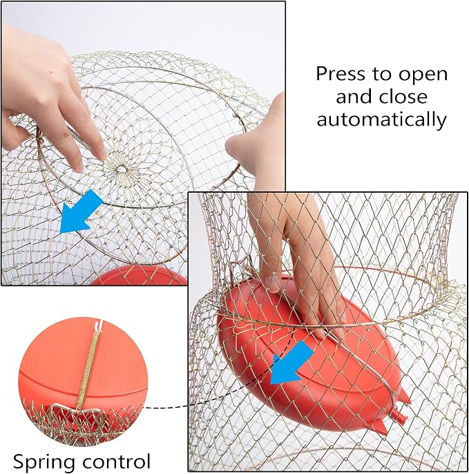codree Floatable Galvanized Steel Wire Fish Basket, Collapsible Floatable Wire Fishing Basket, Portable Floating Fishing Net Baskets, Robust and Easy to Use