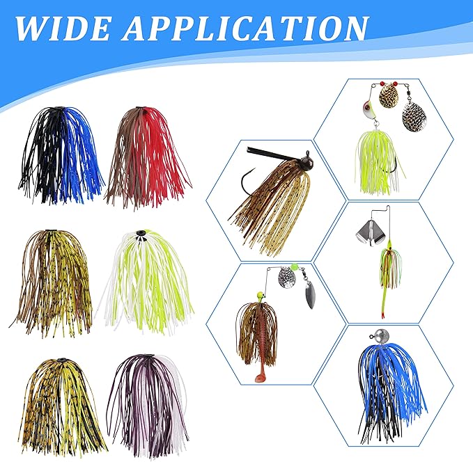 Silicone Jig Skirts Fishing Lures 50 Strands Bass Fishing Jigs Spinnerbait Skirts Replacement Kit Squid Jig Spinner Bait DIY Fishing Lures 12/24 Bundles