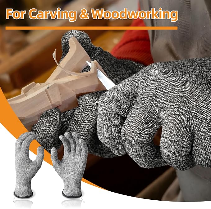 Schwer 2 Pairs ANSI A6 Cut Resistant Gloves, Food Grade Cutting Gloves for Kitchen Food Prep, Mandoline Gloves for Meat Cutting, Oyster Shucking, Knife Proof, Wood Carving, CR1401, XL
