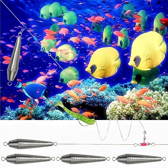 10PCS Fishing Weights, Inline Trolling Bullet Sinkers Double Ring Torpedo Fishing Weights Lead Drop Shot Fishing Weight Sinkers - 20g-50g