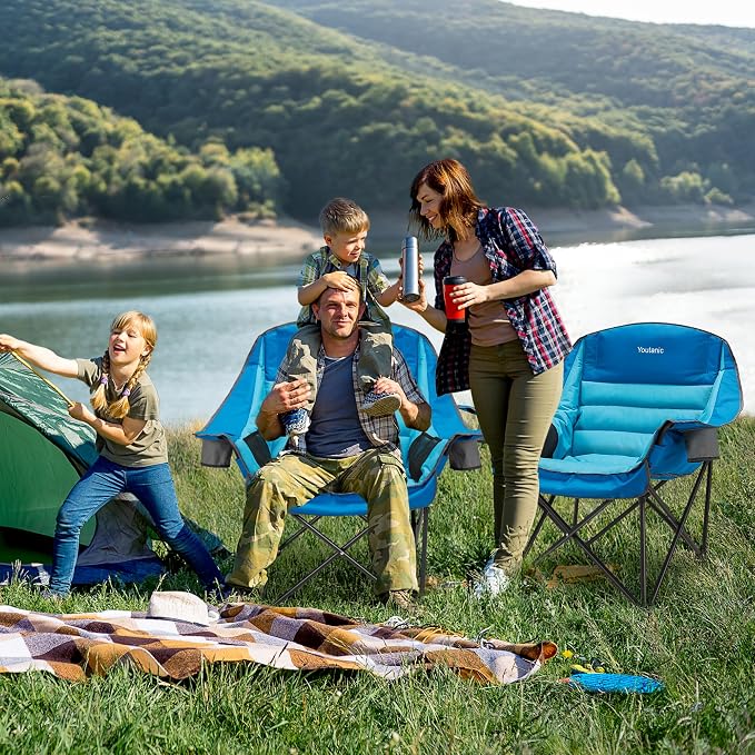 Youtanic Oversized Camping Chair, Portable Folding Camping Chairs with Side Pocket, Cup Holder and Carry Bag, Heavy Duty Outdoor Camping Chairs for Adults, Fishing, Sports, Trip, up to 400lbs, Style 1