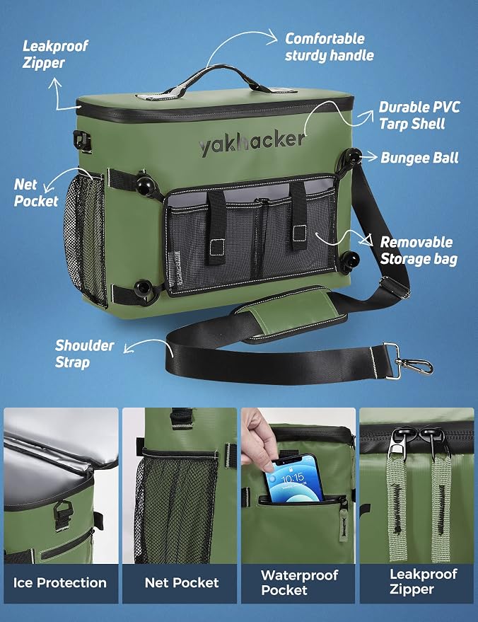 Yakhacker Kayak Cooler, Waterproof Seat Back Cooler for Kayaks with Lawn-Chair Style Seats, Kayak Accessories Cooler Bag, Portable Ice Chest Cooler for Kayaking, Travel, Lunch, Beaches &Trips