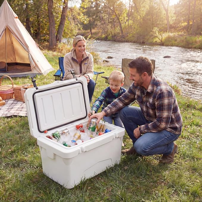 COSTWAY Portable Insulated Hard Cooler – Keeps Ice Up to 6 Days, Heavy-Duty Outdoor Ice Chest with Cup Holders, Built-in Fish Ruler & Bottle Opener for Camping, Fishing, Beach, Tailgating
