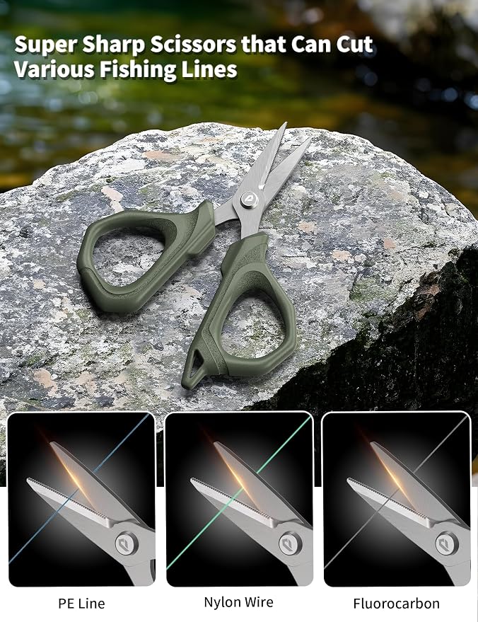 4.6" Fishing Scissors,Fishing Line Cutter for Braided Fishing Line,Fishing Gear with Tool Retractor,Non-Slip Grip Small Scissors for Saltwater