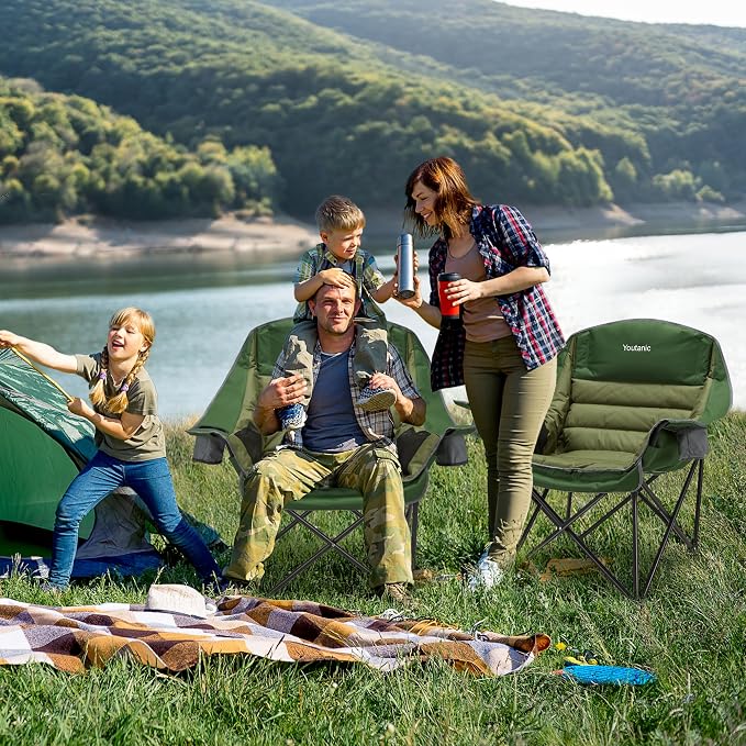 Youtanic Oversized Camping Chair, Portable Folding Camping Chairs with Side Pocket, Cup Holder and Carry Bag, Heavy Duty Outdoor Camping Chairs for Adults, Fishing, Sports, Trip, up to 400lbs, Style 2