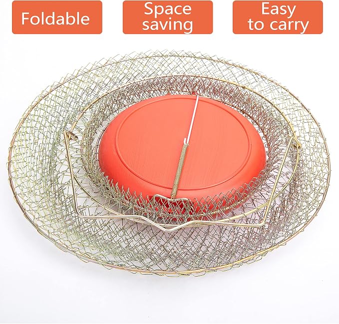 codree Floatable Galvanized Steel Wire Fish Basket, Collapsible Floatable Wire Fishing Basket, Portable Floating Fishing Net Baskets, Robust and Easy to Use