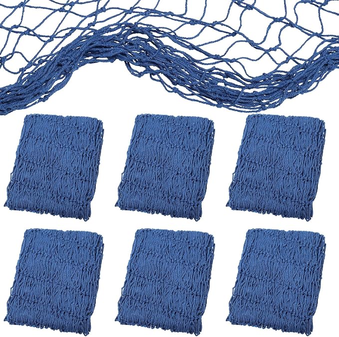 6 Pack Natural Fish Net Decorative Cotton Fishnet for Pirate, Mermaid, Nautical, Hawaii Luau Party, Ocean Themed Wall Hanging Beach Bash Decoration Supplies (Blue)