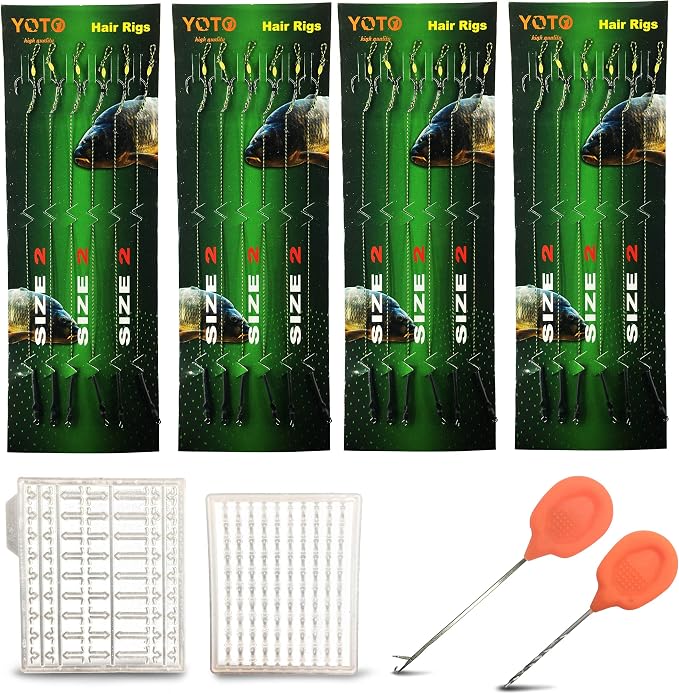 YOTO 24PCS-Carp-Fishing-Hair-Rigs,Carp Fishing Gear with Wide Gape Hook,Zig Rigs Carp Fishing Kit with Carp Accessories