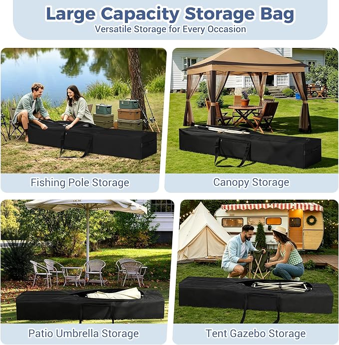 COOLBEBE 83" x 16" x 12" Extra Large Tent Storage Bag - 260L Heavy Duty Waterproof Duffle Bag for Tent Poles, Canopy, Hammock, Tripod, Fishing Gear, Sports Equipment & Outdoor Moving, Black
