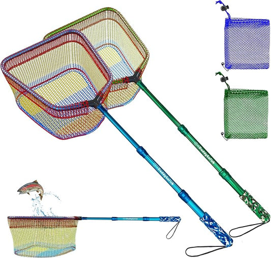 DaddyGoFish Kids Fishing Net - Extendable Telescopic Landing Net for Boy Girl Children Catching Small Fish Crab Shrimp Minnow Dragonfly Beach Pier Lake River Ocean