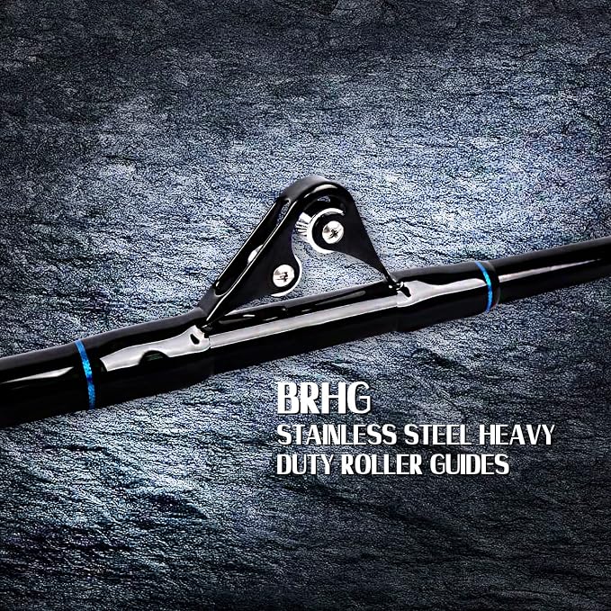 Fiblink Saltwater Fishing Rod 1 Piece Trolling Rod Deep Drop Sea Roller Rod Big Game Conventional Boat Heavy Duty Fishing Pole (5'6"/6',50-80lbs/80-120lbs/120-200lbs)