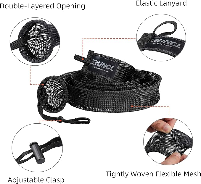 RUNCL Fishing Rod Sleeves & Reel Bags, Spinning/Casting Rod Socks & Spinning/Baitcasting Reel Covers - Protection Solution, Space Saver, Perfect Storage - Fishing Pole Sleeves & Reel Pouch (2 Pack)