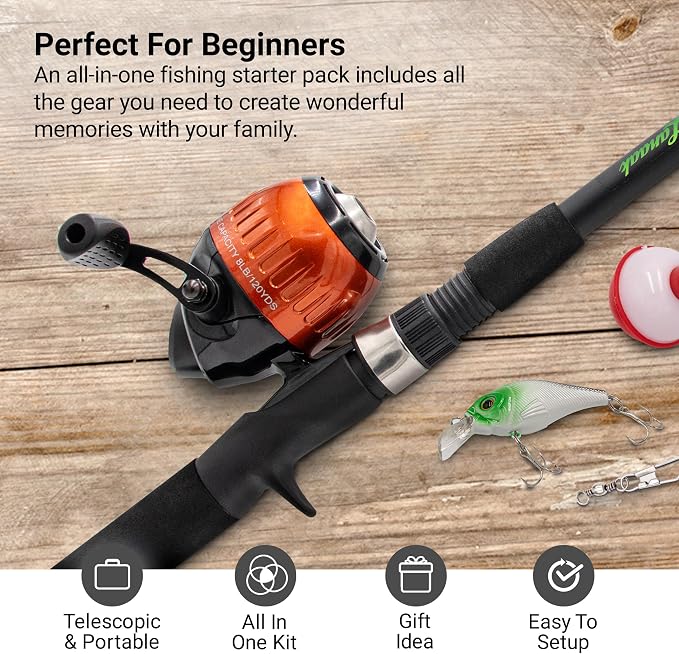 Lanaak Kids Fishing Pole, Kids Portable Telescopic Fishing Rod Set, Tackle Box and Fishing Net Combo Kit, Kids Fishing Gear for Boys and Girls Age 5-10 and Youth