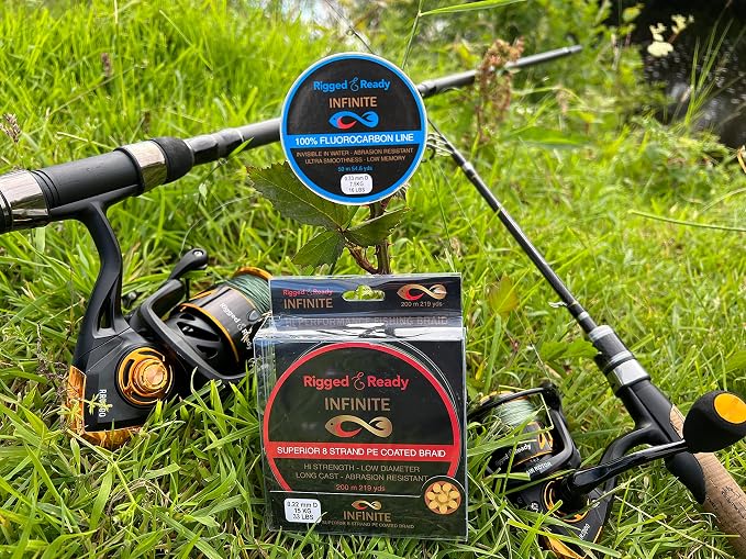 Rigged and Ready Infinite Fluorocarbon - Fluorocarbon Fishing Line Leader-50m 54.6y Virtually Invisible=More Bites. 4/8/12/16lb, 1.8/3.6/5.5/7.5kg-Saltwater Freshwater