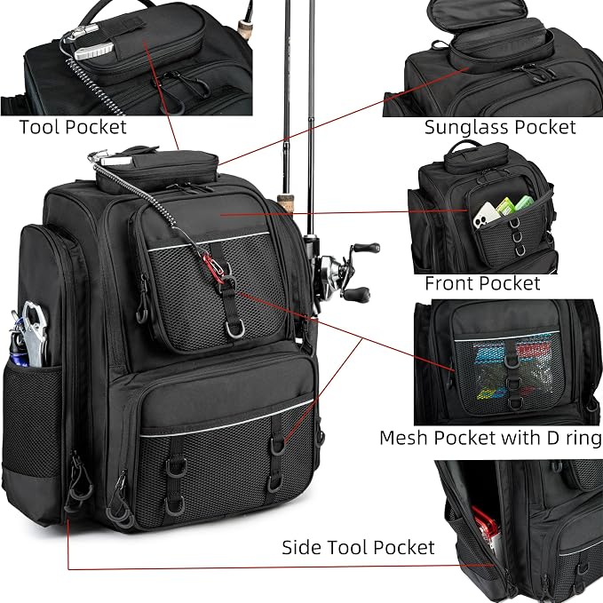 WANOON Fishing Backpack,Tackle Bag,with Tackle Boxes. Large Fishing Bag, Strong Materials
