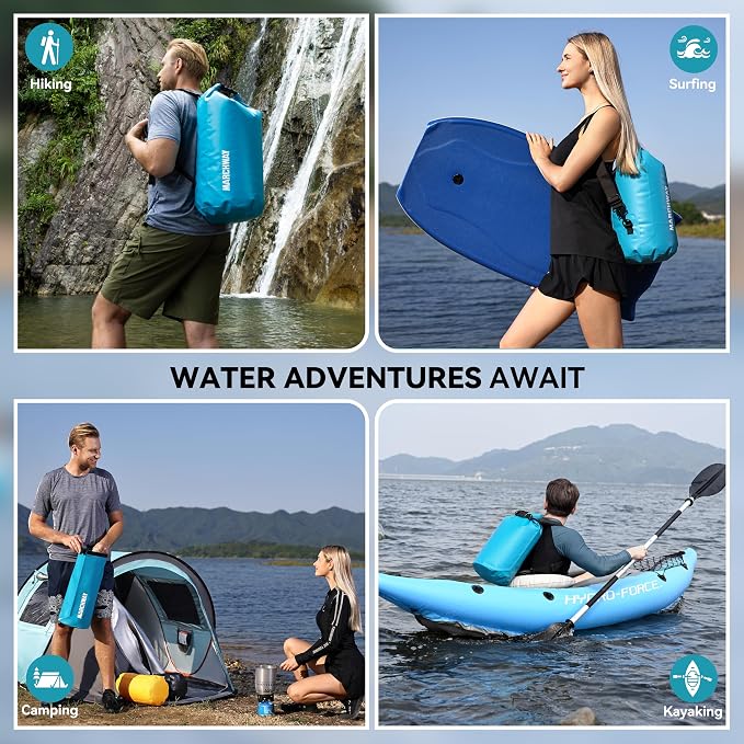 MARCHWAY Floating Waterproof Dry Bag Backpack 5L/10L/20L/30L/40L, Roll Top Sack Keeps Gear Dry for Kayaking, Rafting, Boating, Swimming, Camping, Hiking, Beach, Fishing