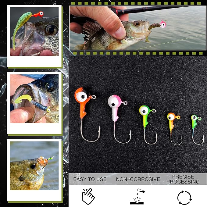AGOOL Fishing Jig Heads Hooks Kit, 35/60pcs Round Ball Jig Heads Fishing Lures Crappie Jig Heads for Soft Plastic Baits Bass Trout Soft Worm Shrimp Lures Freshwater Saltwater