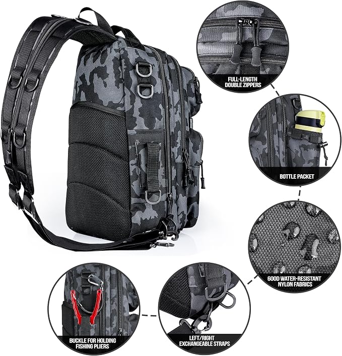 PLUSINNO Fishing Backpack, Fishing gear,Tackle Bag, Water-Resistant Bag with Rod Holder, Ideal Gifts for Men
