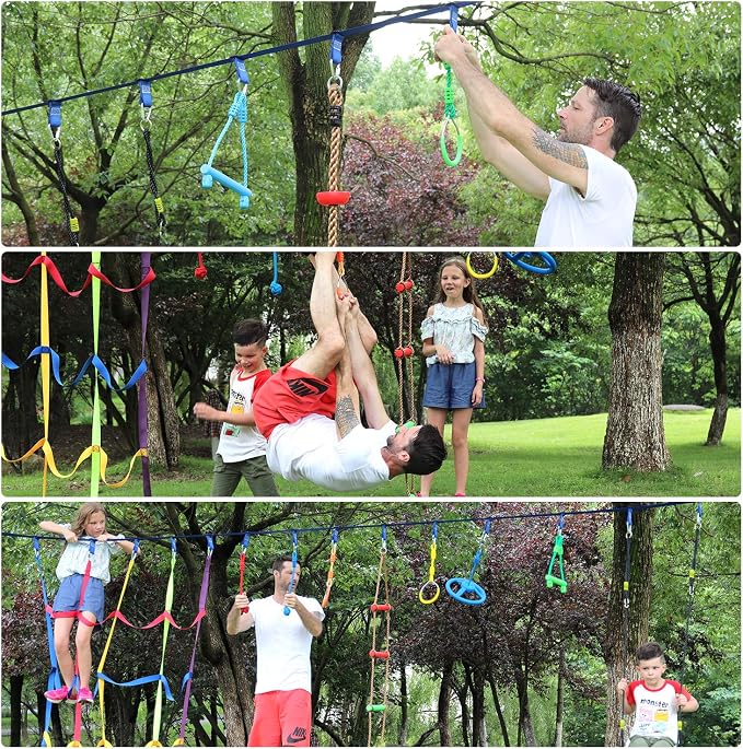 Rainbow Craft Ninja Slackline Buckle Straps - 8pc Removable Hanging Loops for Ninja Obstacle Course Training, Attaching Ninja Obstacle Accessories - Durable Buckle Straps - Blue Color