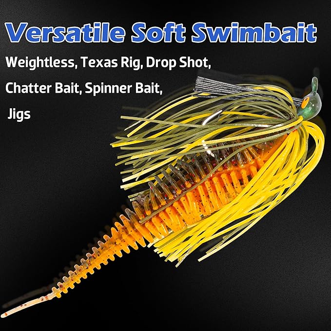 Soft Plastic Worm Fishing Lures Kit, Finesse TRD Stick Worms and Ned Rig Baits with Jig Heads for Bass Fishing, Freshwater Bass Soft Baits