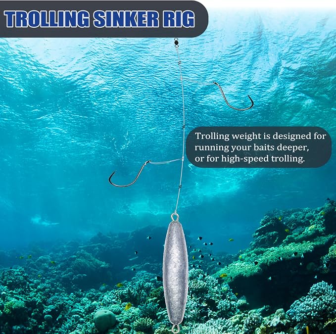 Trolling Weights Inline Fishing Weights Sinkers Double Ringed Weights for Saltwater Freshwater Fishing Get Lures Deeper 1oz to 5oz