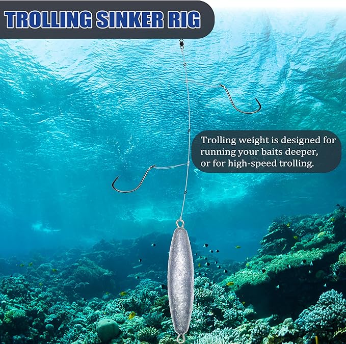 Trolling Weights Inline Fishing Weights Sinkers Double Ringed Weights for Saltwater Freshwater Fishing Get Lures Deeper 1oz to 5oz