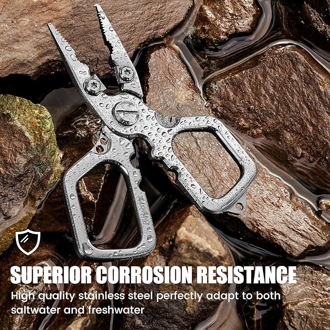 4 inch Fishing Pliers Saltwater, Stainless Steel Fishing Pliers with Split Ring, Fish Hook Remover, Tungsten Carbide Cutters, Fishing Gift for Men