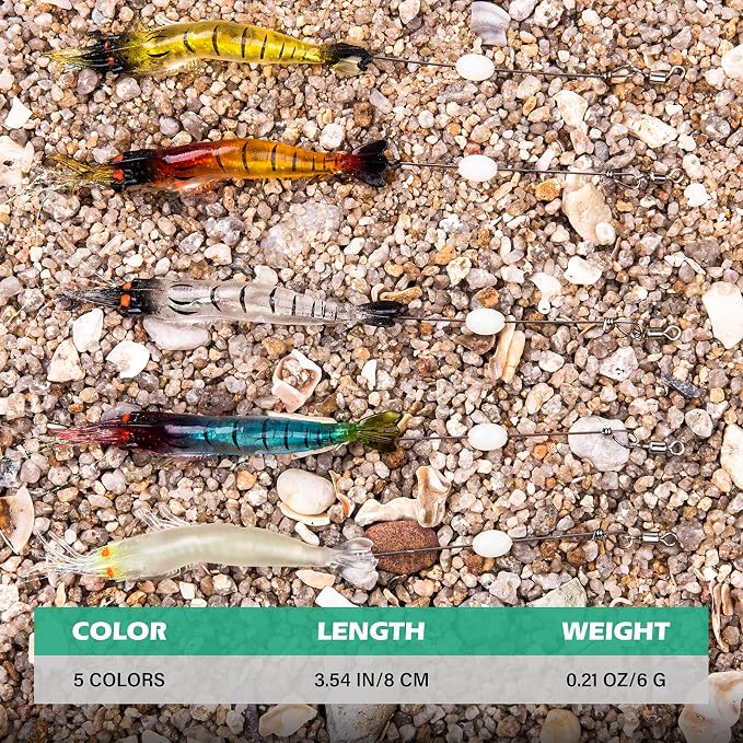 Goture Soft Shrimp Lures Fishing Saltwater Luminous Shrimp Bait Set Fishing Lures with Sharp Hooks for Freshwater Saltwater Trout Bass Salmon Crappie Walleye Pike Perch