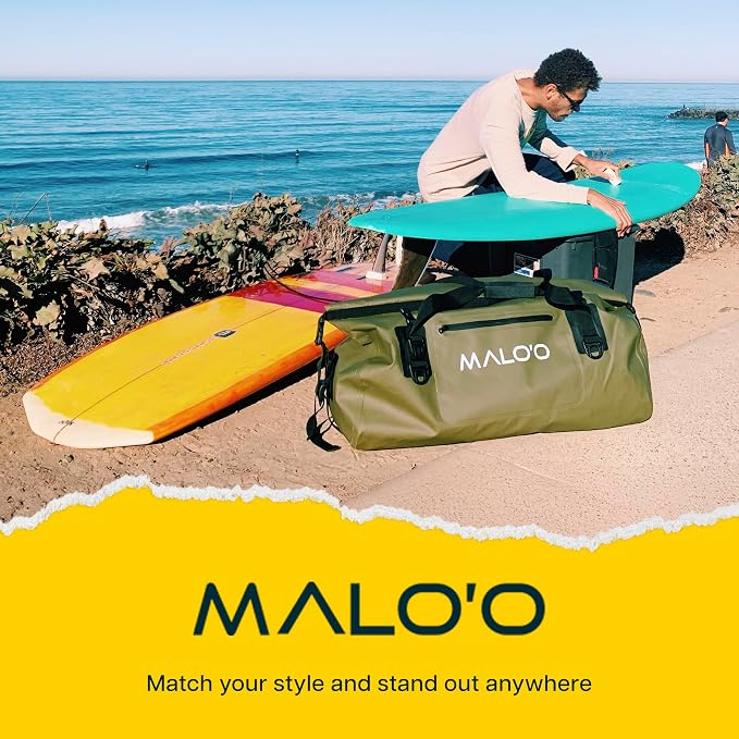 Malo’o Waterproof Dry Duffel, Heavy-Duty Roll Top Waterproof Gear Bag with Shoulder Strap & Molle Loops, Marine Duffel for Kayaking, Boating, Camping, Beach & Travel, Dark Green, 100L